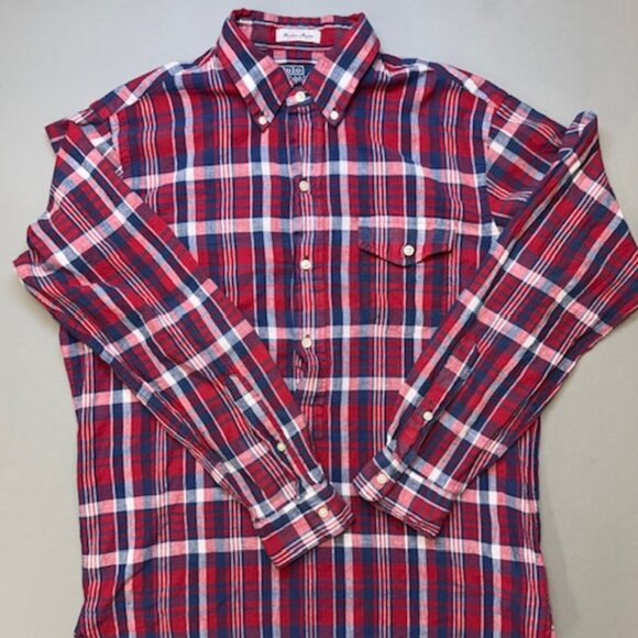 Ralph Lauren Men’s Bleeding Madras Popover Shirt Size Medium Classic Fit Indigo - Picture 1 of 5